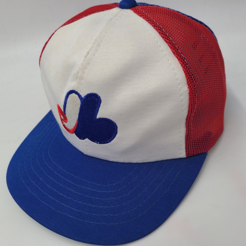 Vintage Montreal Expos Hat Snapback (Fits Small) Trucker Mesh RWB *MISSING PINs*